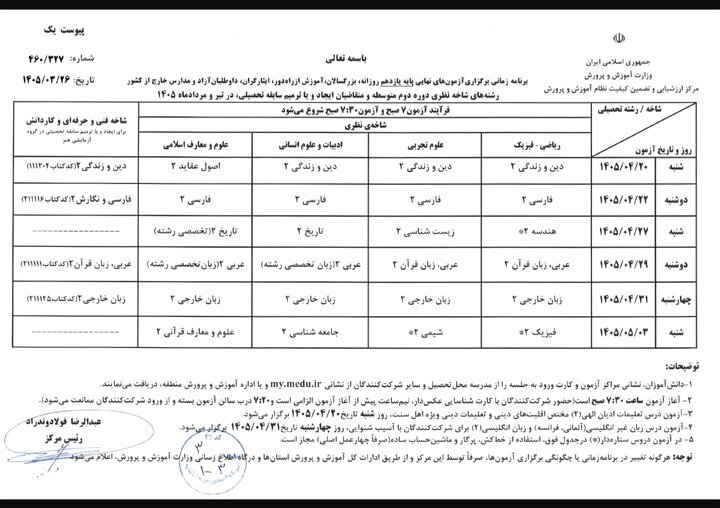 آموزش و پرورش به شایعات پایان داد؛ اعلام وضعیت برگزاری امتحانات نهایی آموزش و پرورش به شایعات پایان داد؛ اعلام وضعیت برگزاری امتحانات نهایی